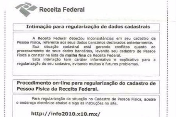 Receita Federal alerta para golpe por via postal