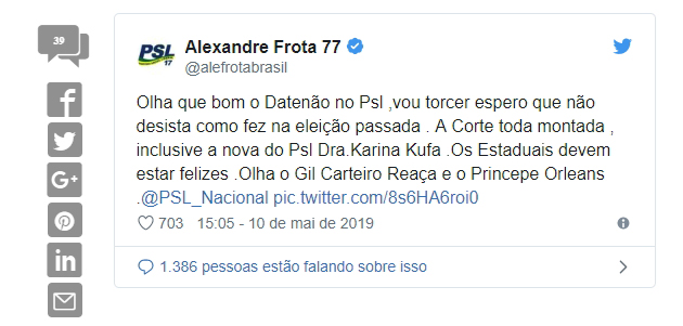 Eduardo Bolsonaro ataca Frota por causa de Datena