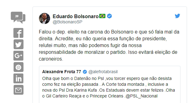 Eduardo Bolsonaro ataca Frota por causa de Datena