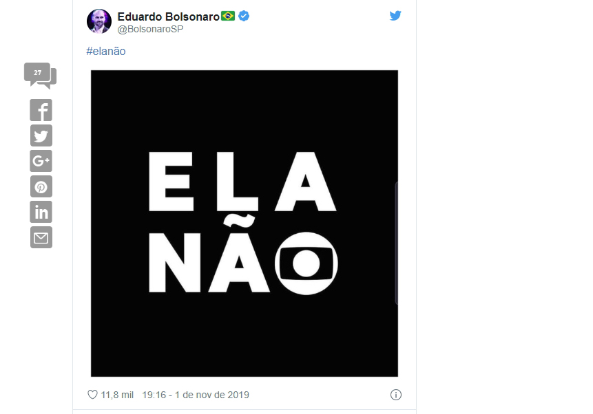 Eduardo Bolsonaro lança campanha contra Rede Globo