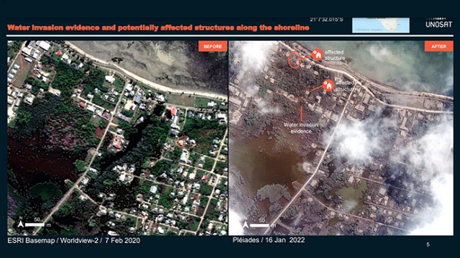 Tonga: satélite mostra destruição após erupção de vulcão e tsunami