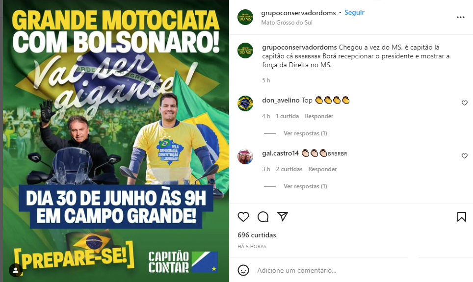 Contar provoca confusão ao anunciar presença de Bolsonaro em motociata