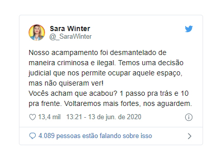 Polícia desmonta acampamento da ativista bolsonarista Sara Winter em Brasília