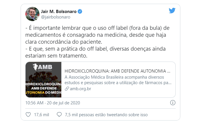 Após cloroquina, Bolsonaro defende uso de medicamentos sem seguir a bula
