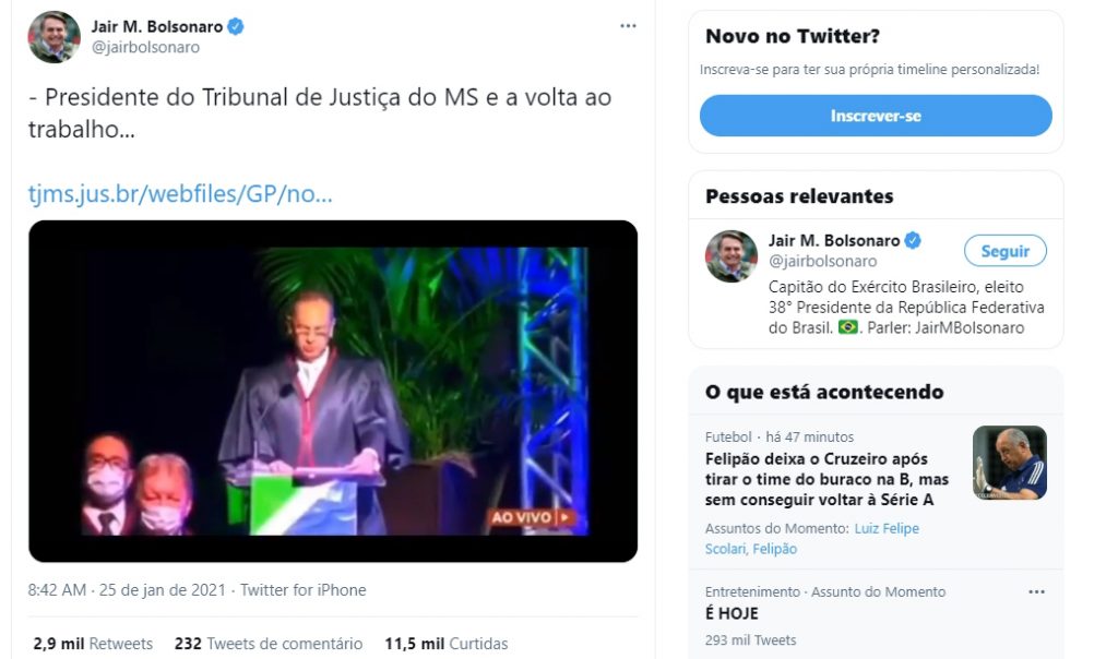 Bolsonaro repercute fala de desembargador de MS defensor da cloroquina